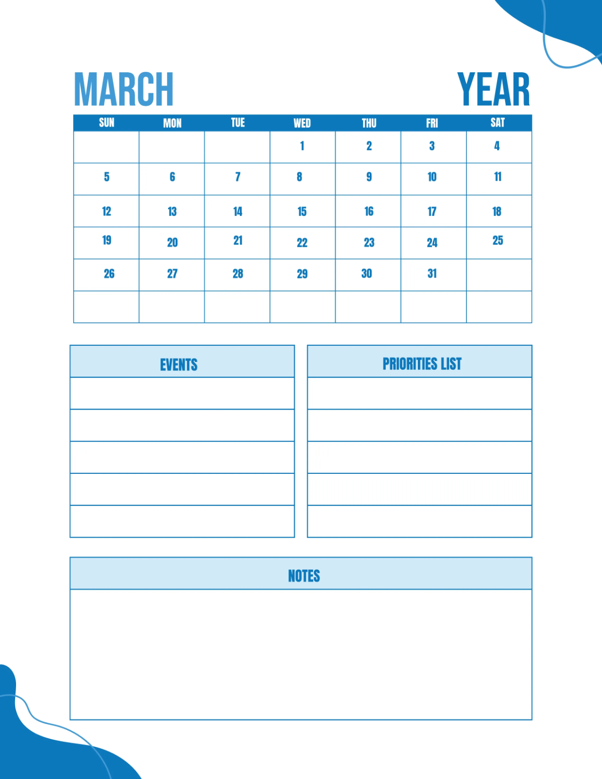 Free School Monthly Planner Template to Edit Online