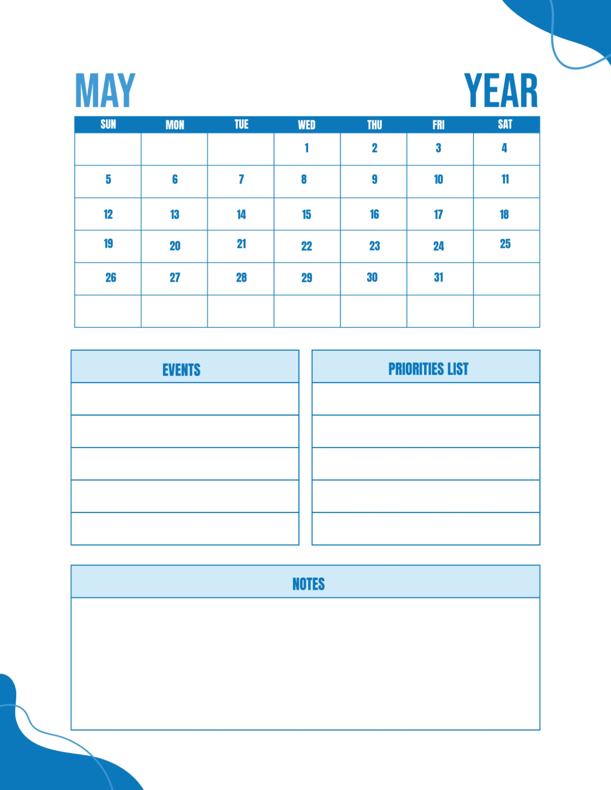 Free School Monthly Planner Template to Edit Online