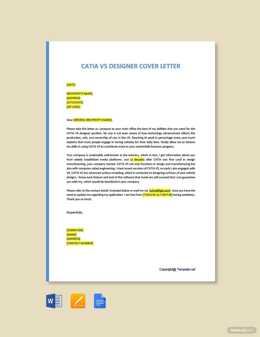 CATIA V5 Designer Cover Letter Template