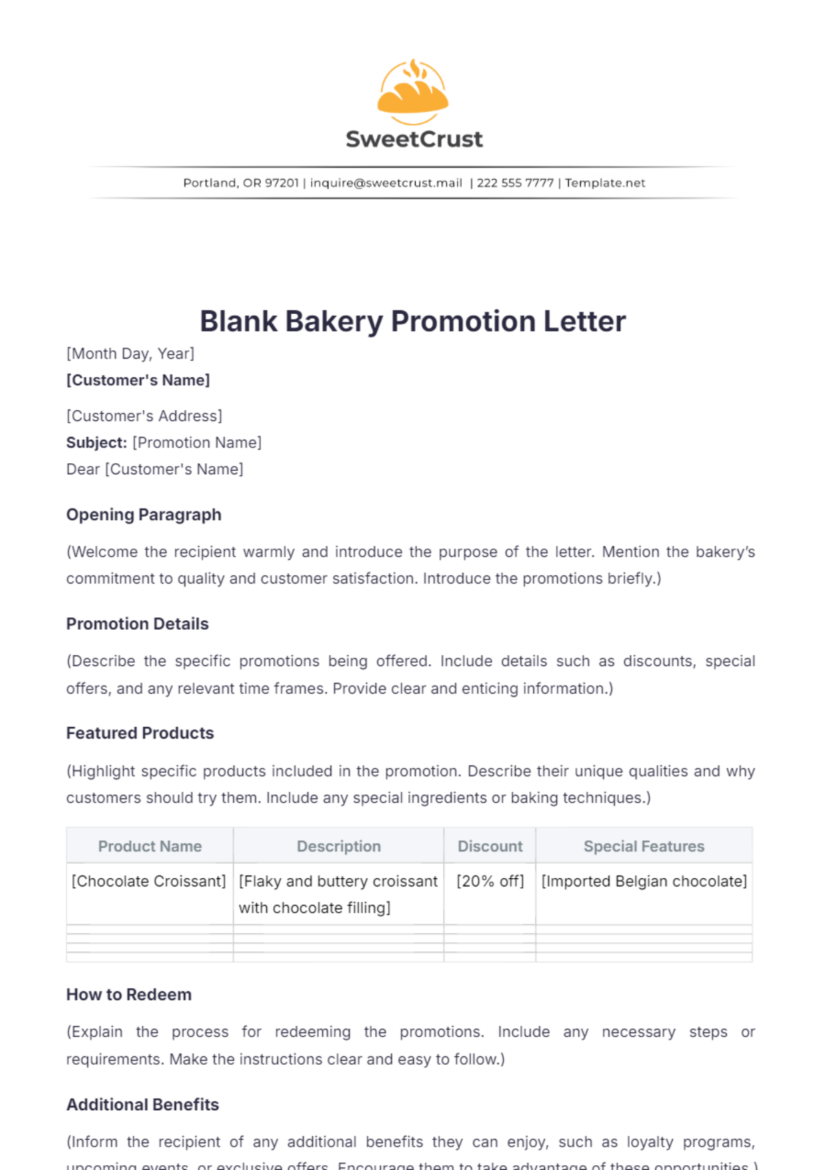 Blank Bakery Promotion Letter Template - Edit Online & Download