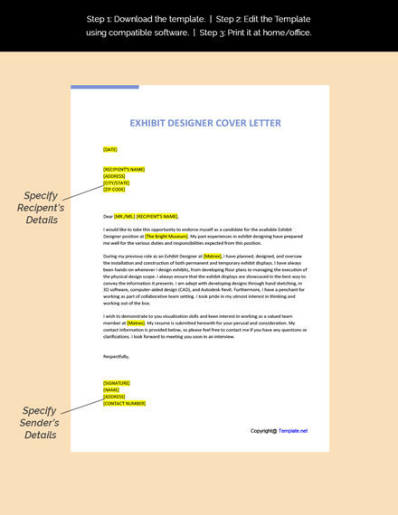 Exhibit Designer Cover Letter Template [Free PDF] - Google Docs, Word ...