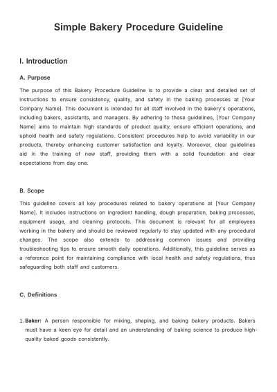 Free Simple Bakery Procedure Guideline Template to Edit Online