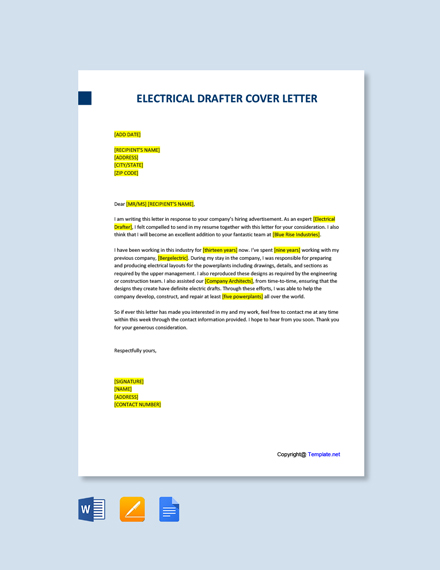 12 Electrician Cover Letter Word Templates Free Downloads Template Net   Electrical Drafter Cover Letter 