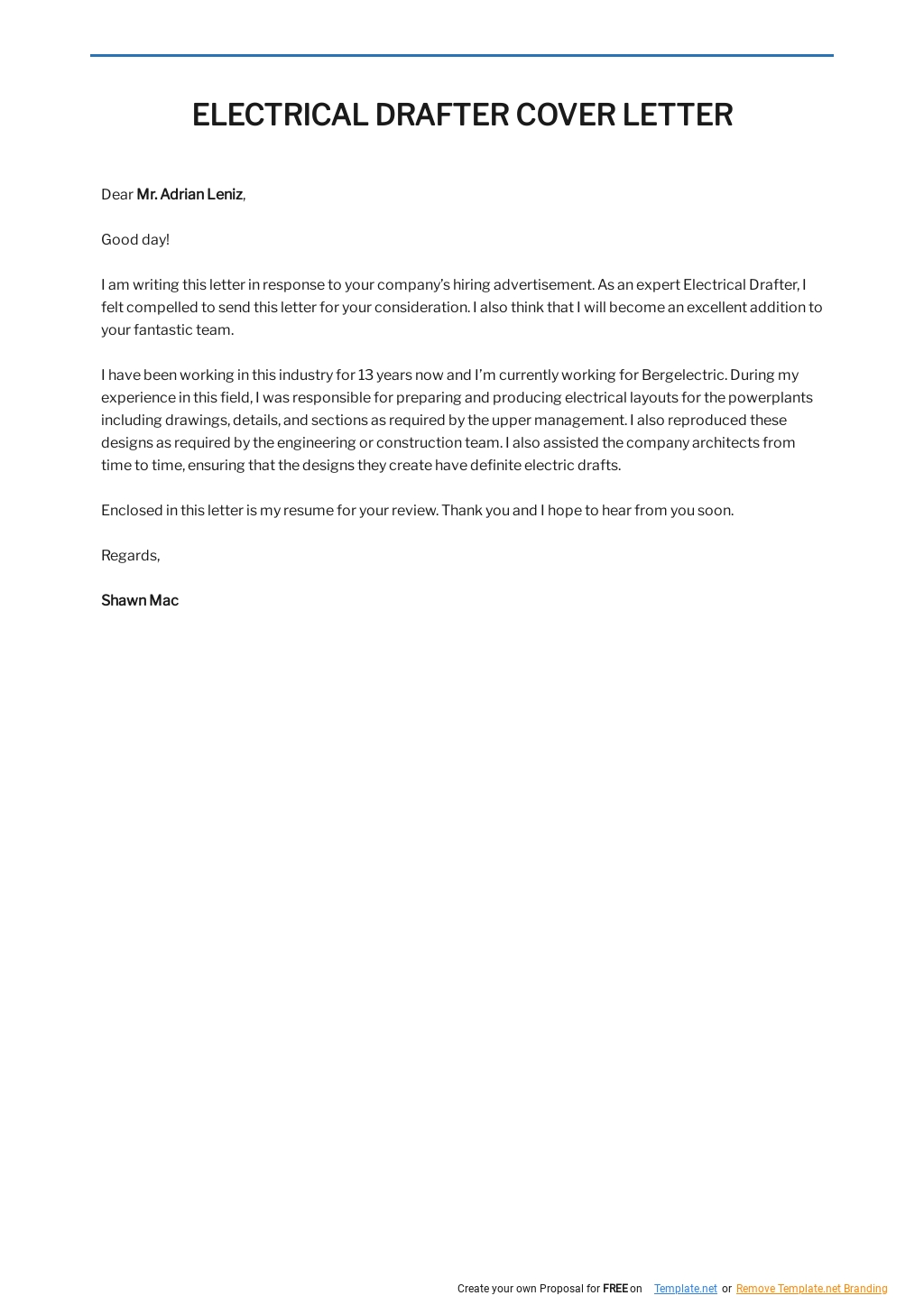 Free Electrical Drafter Cover Letter Template.jpe