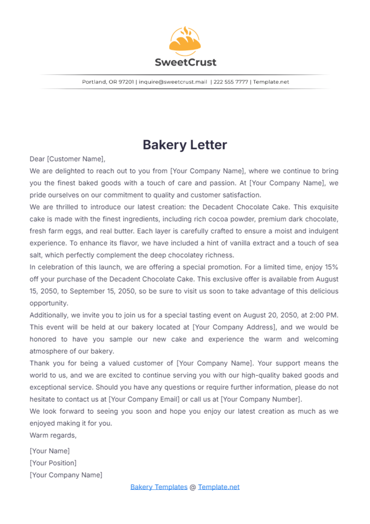 Bakery Letter Template - Edit Online & Download