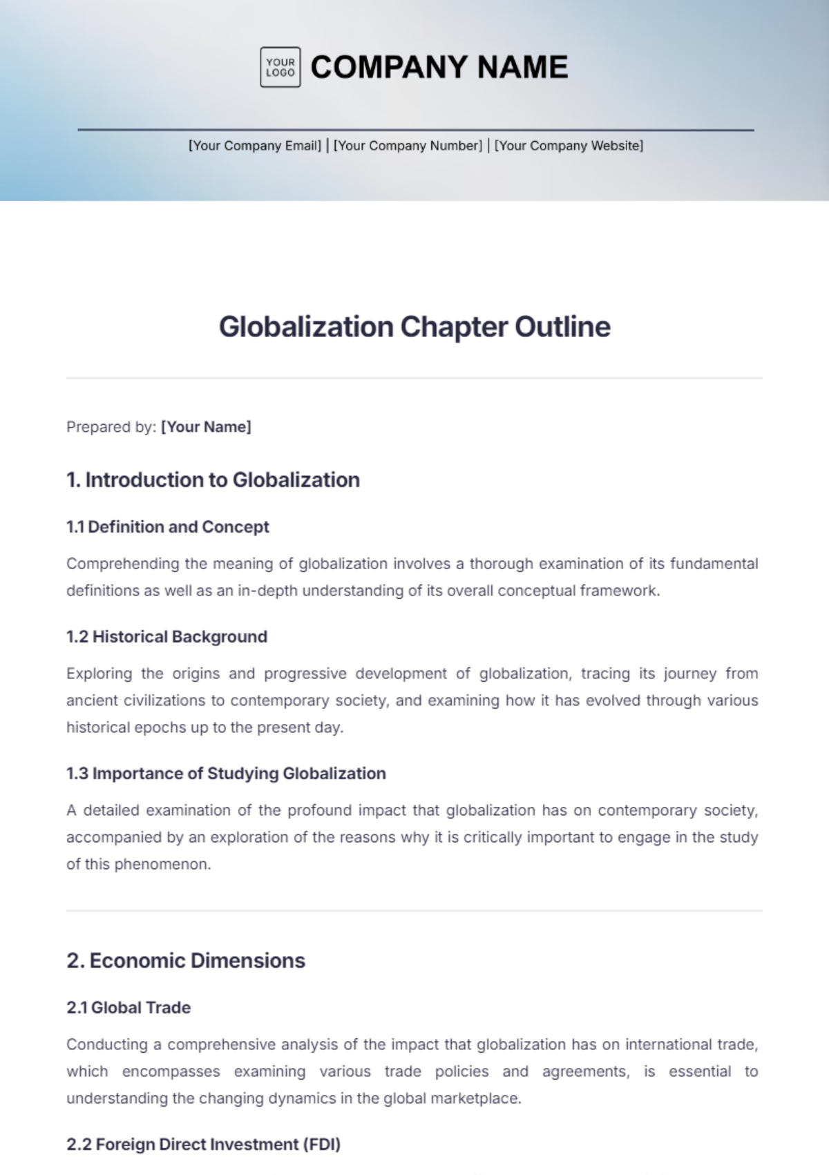 Globalization Chapter Outline Template - Edit Online & Download