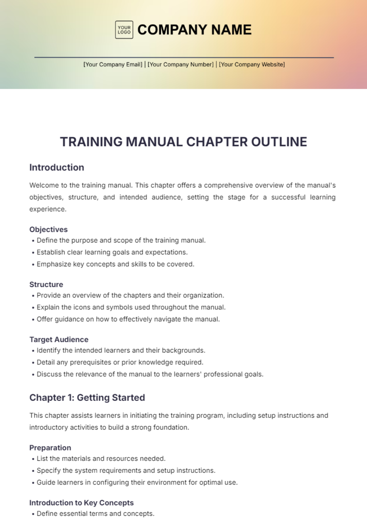 Training Manual Chapter  Outline Template - Edit Online & Download