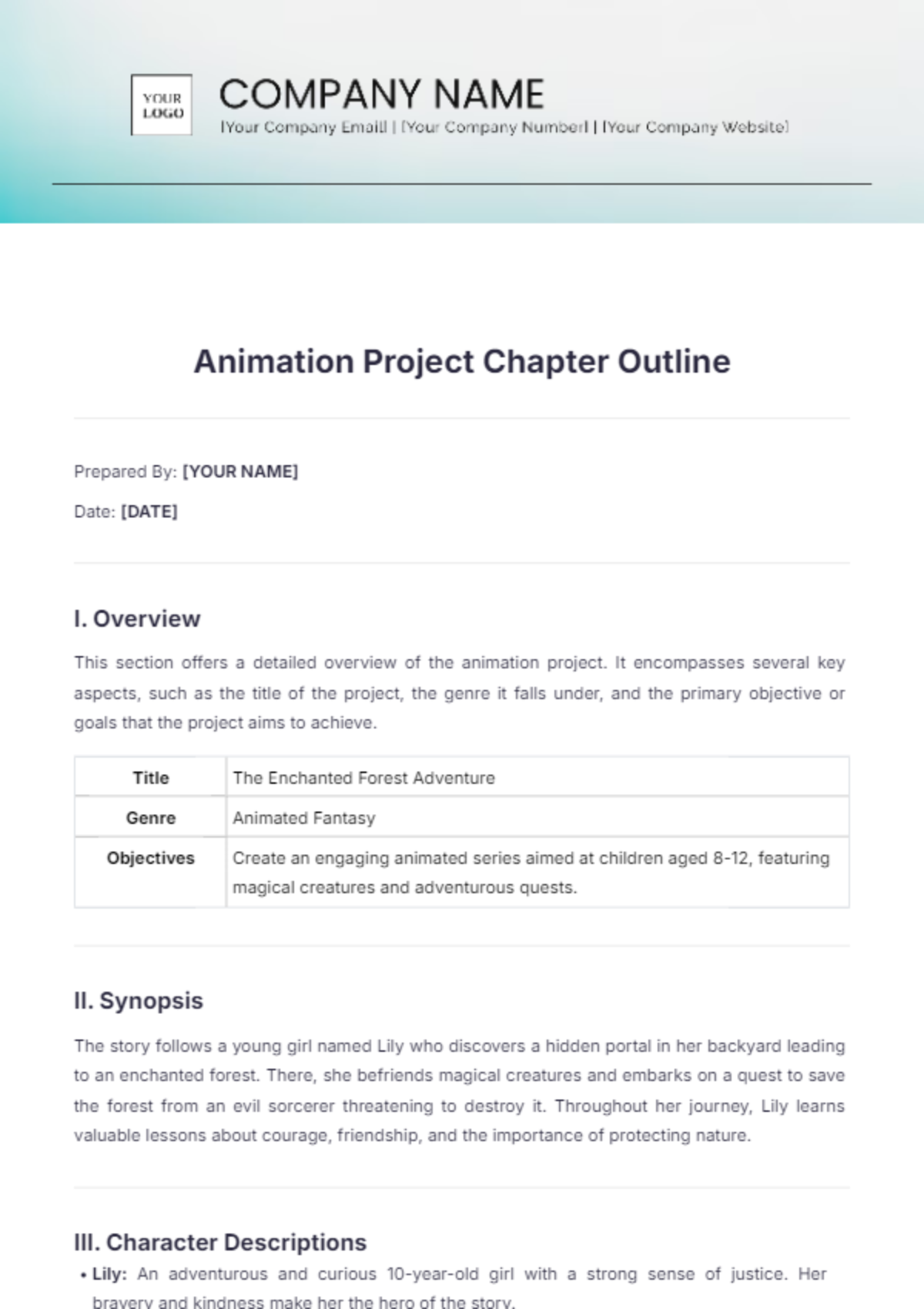 Animation Project  Chapter Outline Template - Edit Online & Download