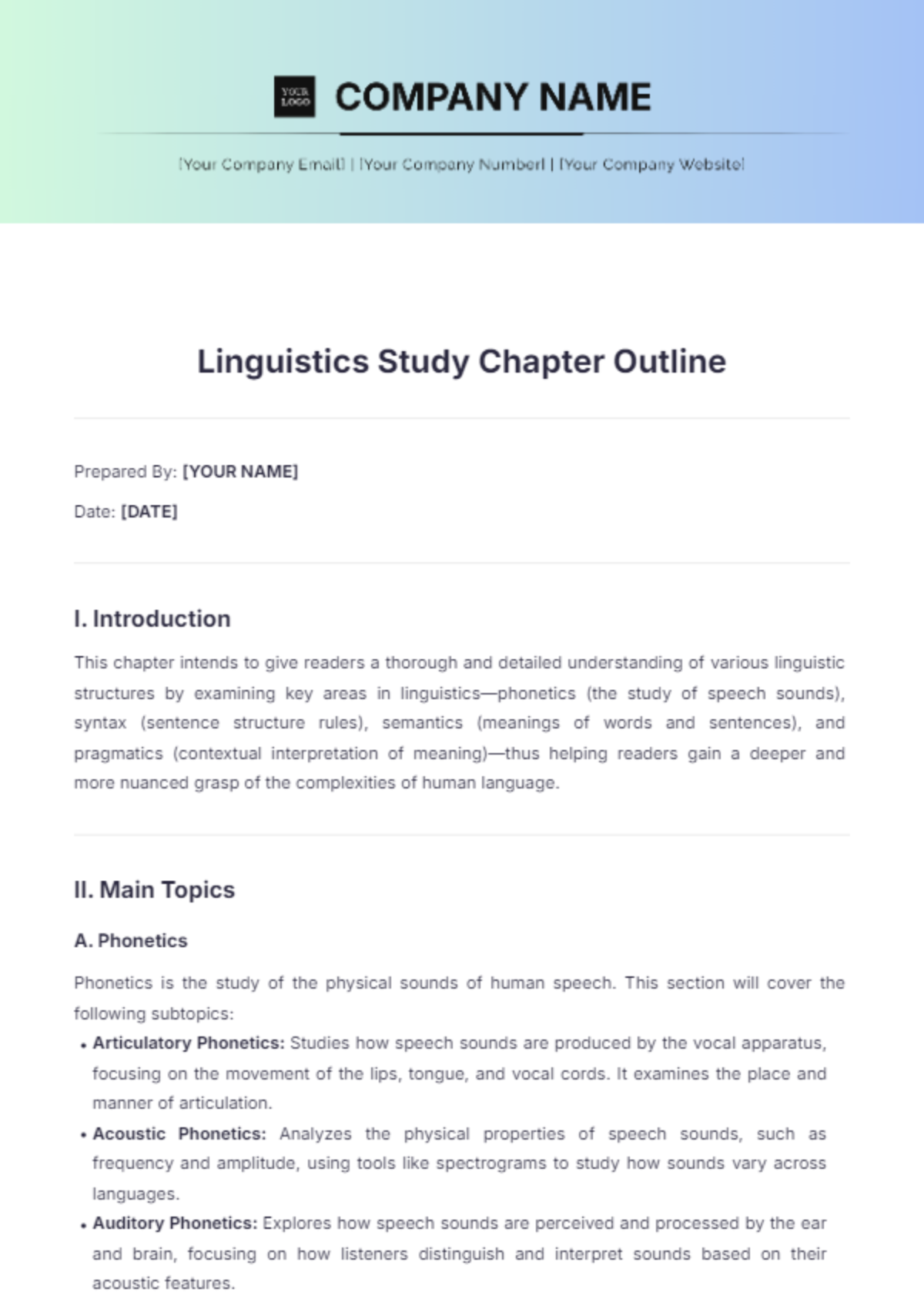 Linguistics Study Chapter Outline Template - Edit Online & Download