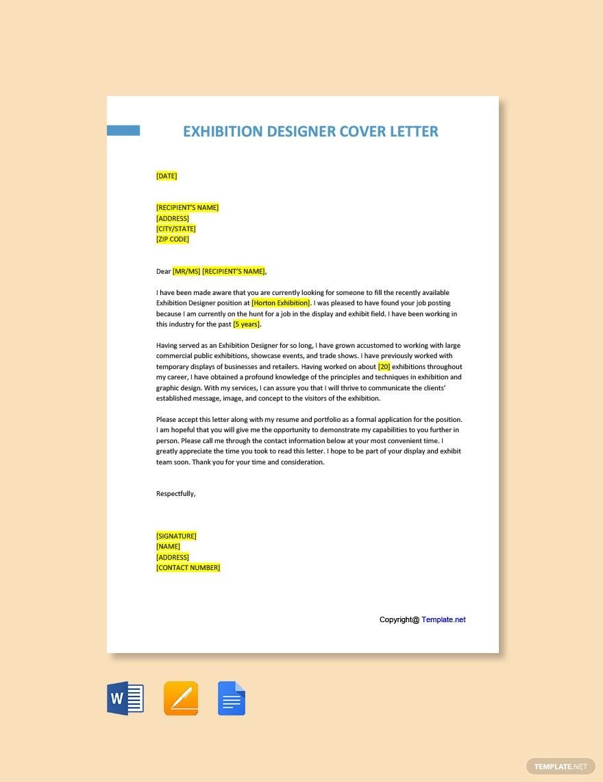 Free Exhibition Designer Cover Letter Template