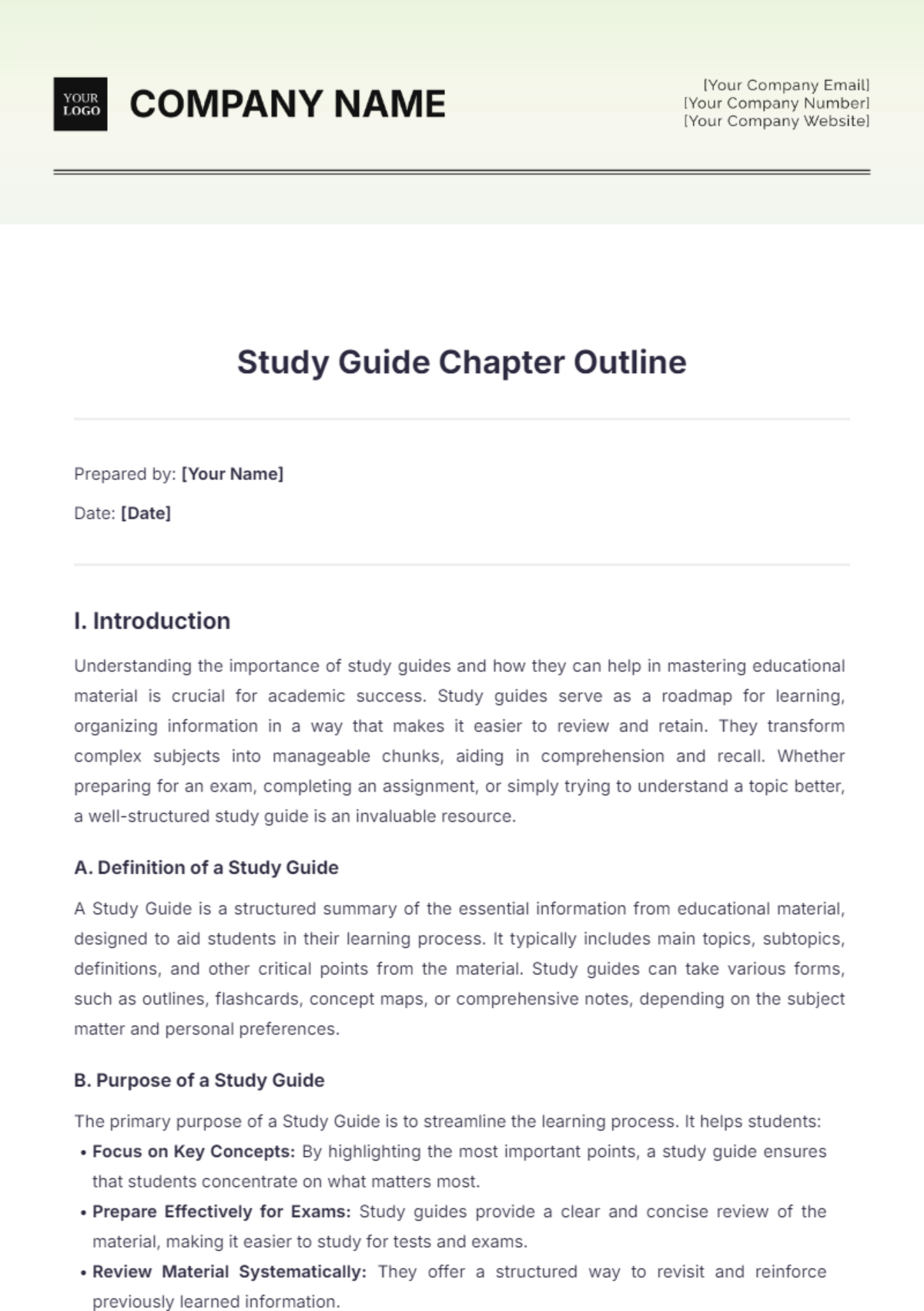 Study Guide Chapter Outline Template - Edit Online & Download