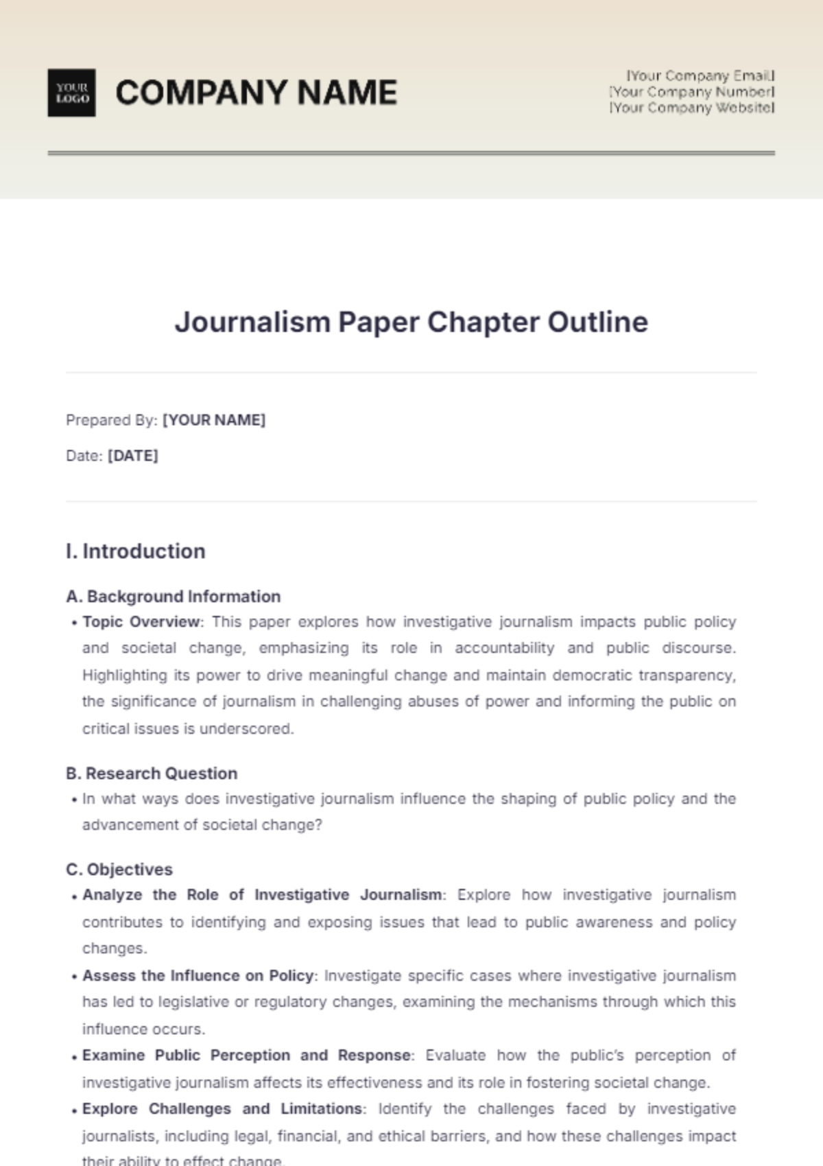 Journalism Paper Chapter Outline Template - Edit Online & Download