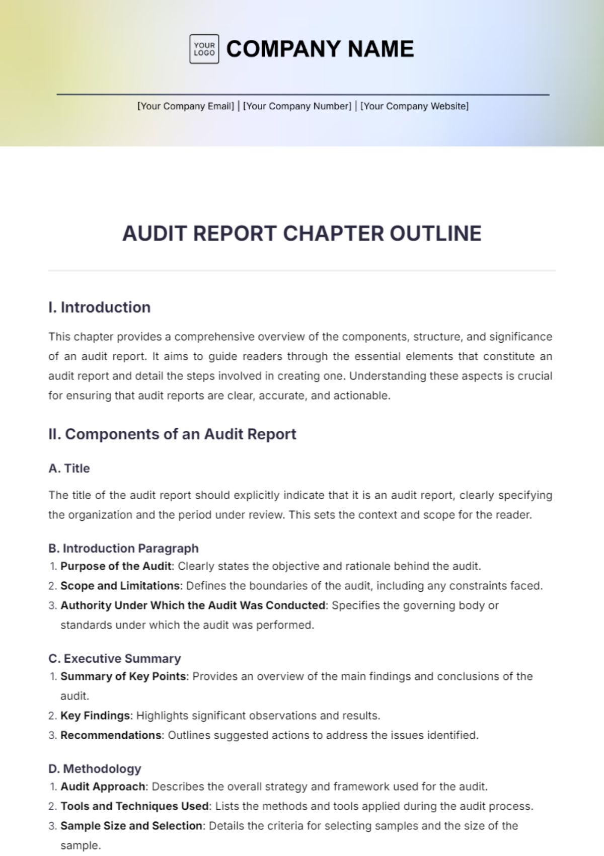 Audit Report Chapter Outline Template - Edit Online & Download