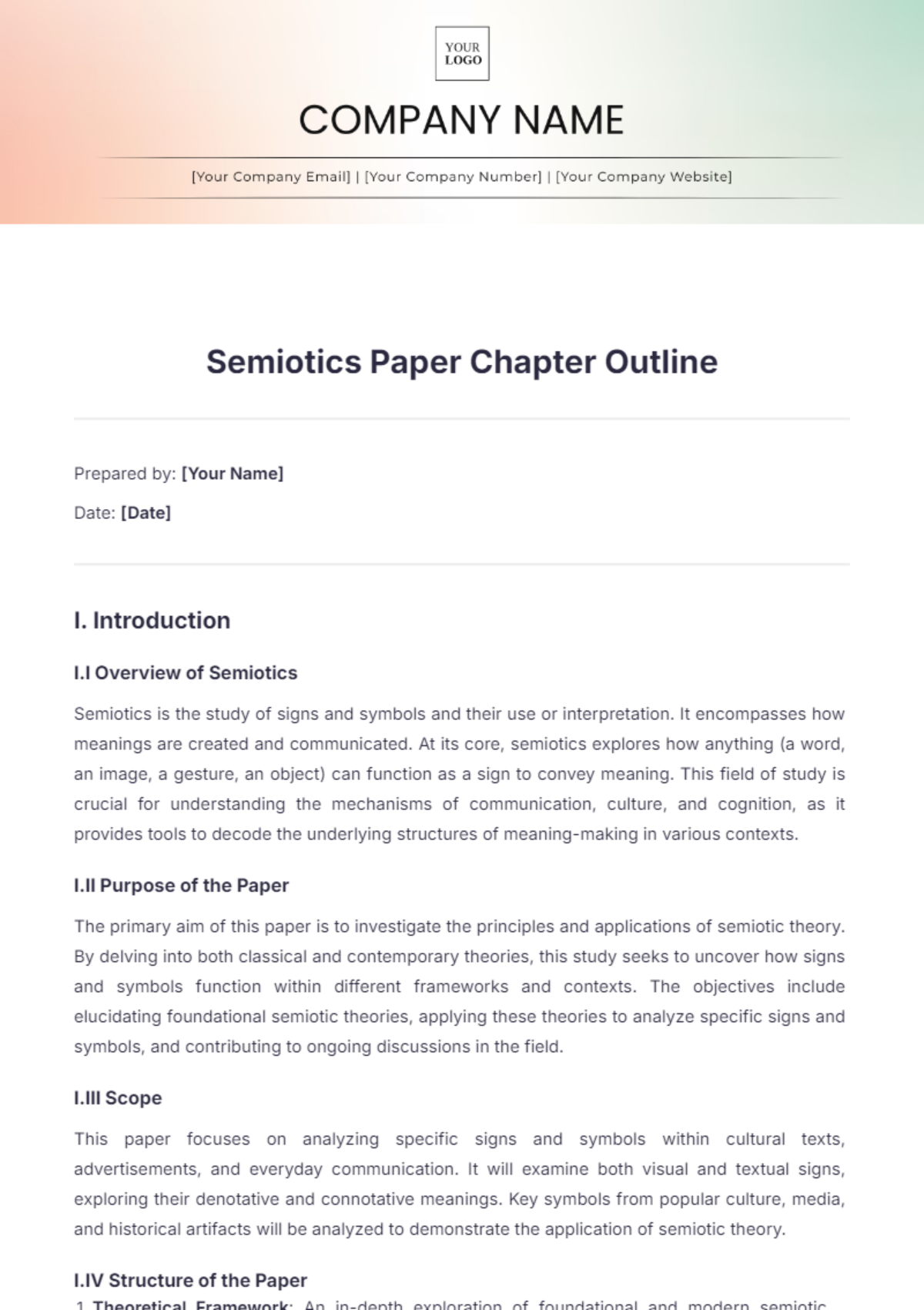 Semiotics Paper Chapter Outline Template - Edit Online & Download