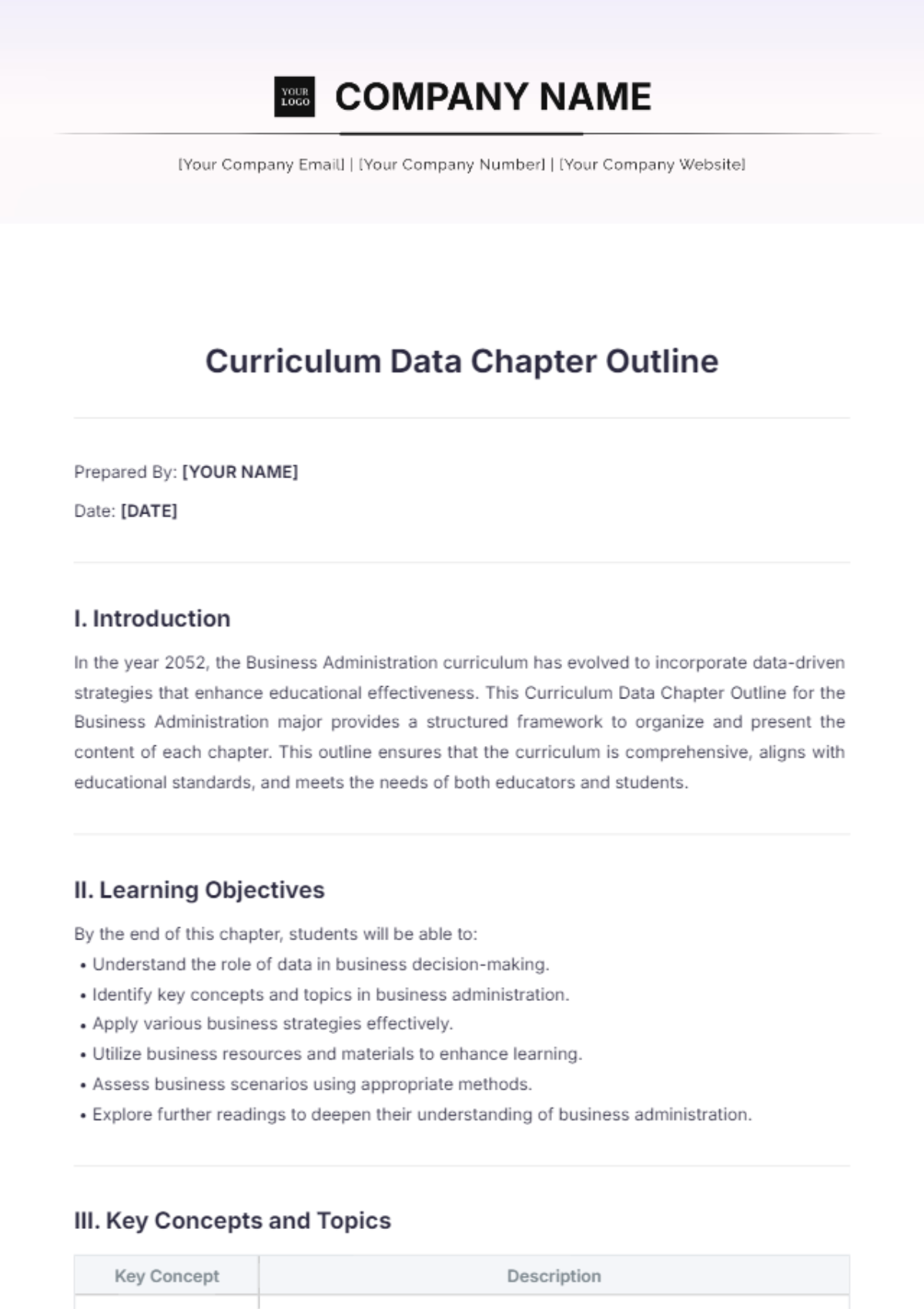 Curriculum Data Chapter Outline Template - Edit Online & Download