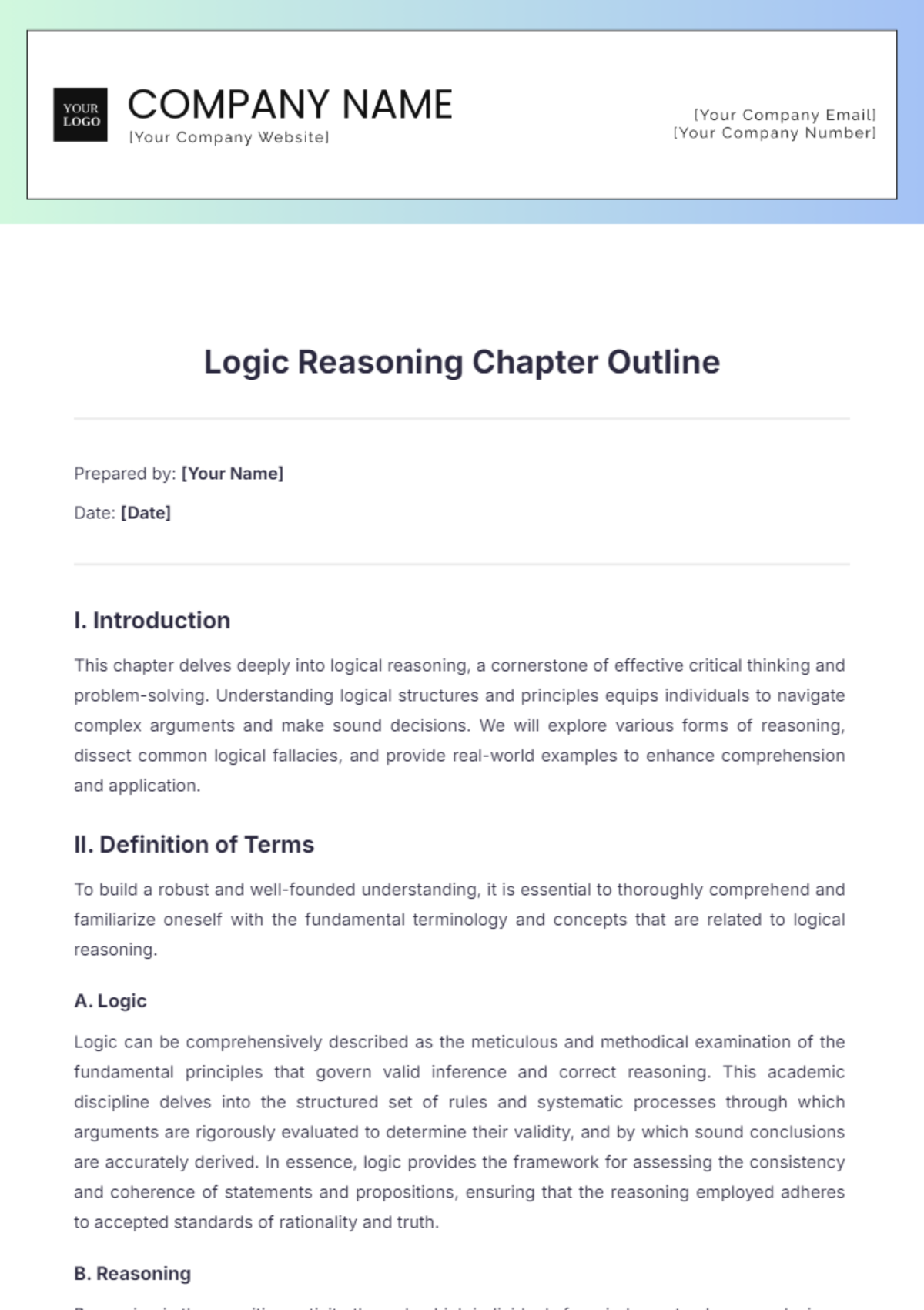 Logic Reasoning Chapter Outline Template - Edit Online & Download