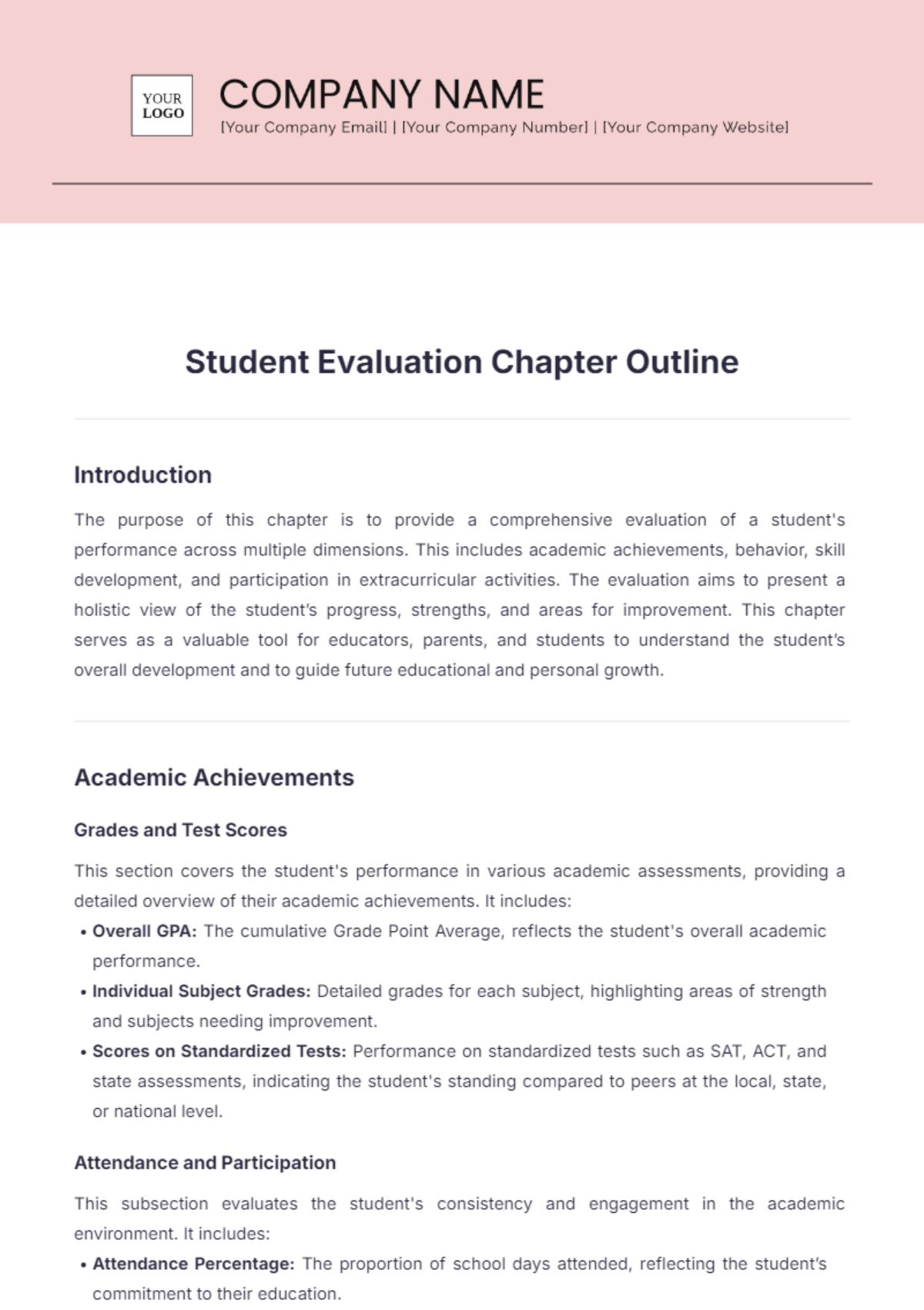 Student Evaluation Chapter Outline Template - Edit Online & Download