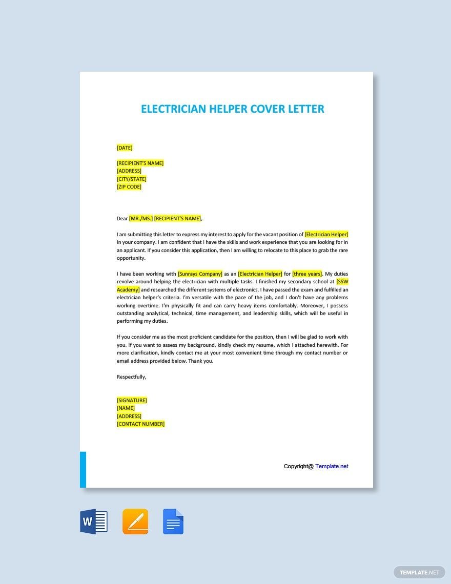 Electrician Helper Cover letter