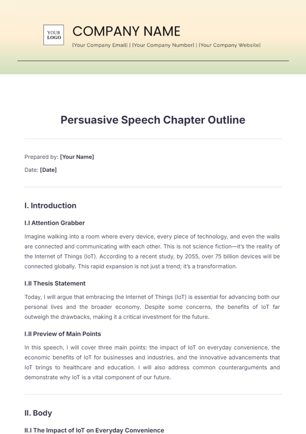 Persuasive Speech Chapter Outline Template - Edit Online & Download