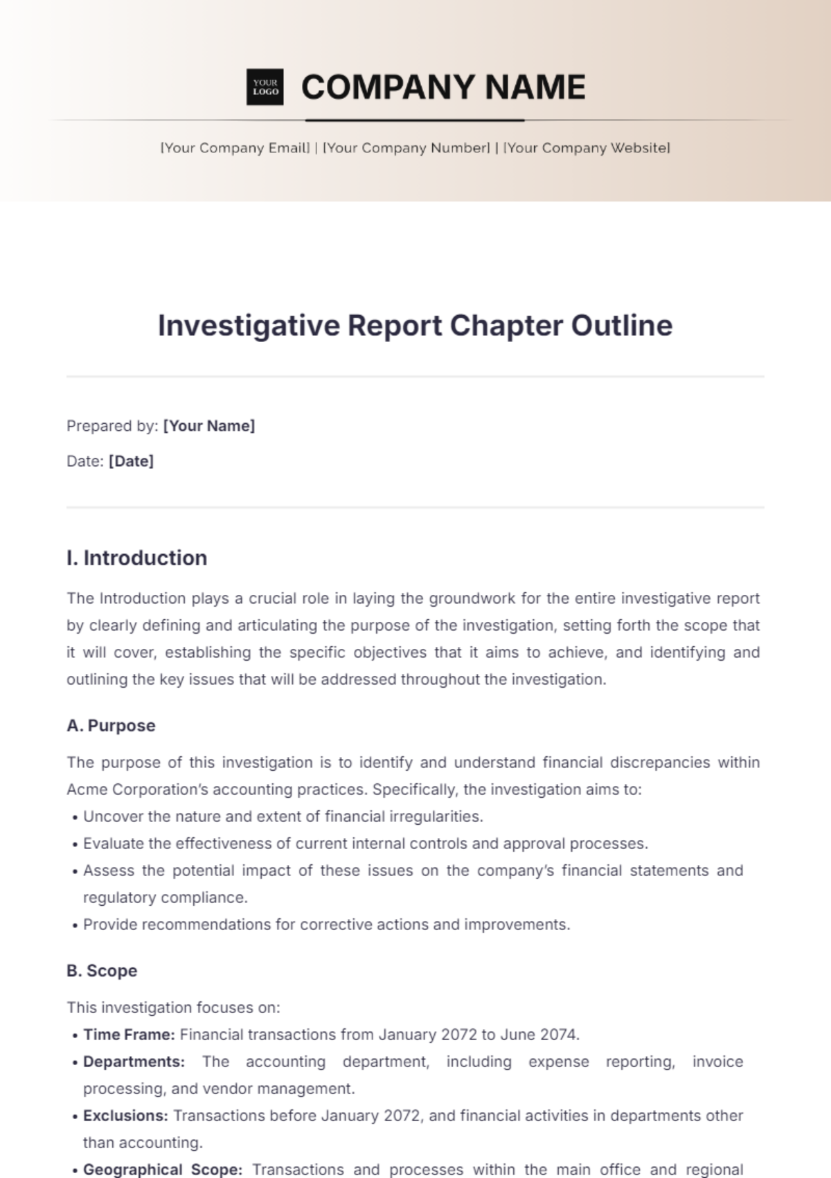 Investigative Report Chapter Outline Template - Edit Online & Download