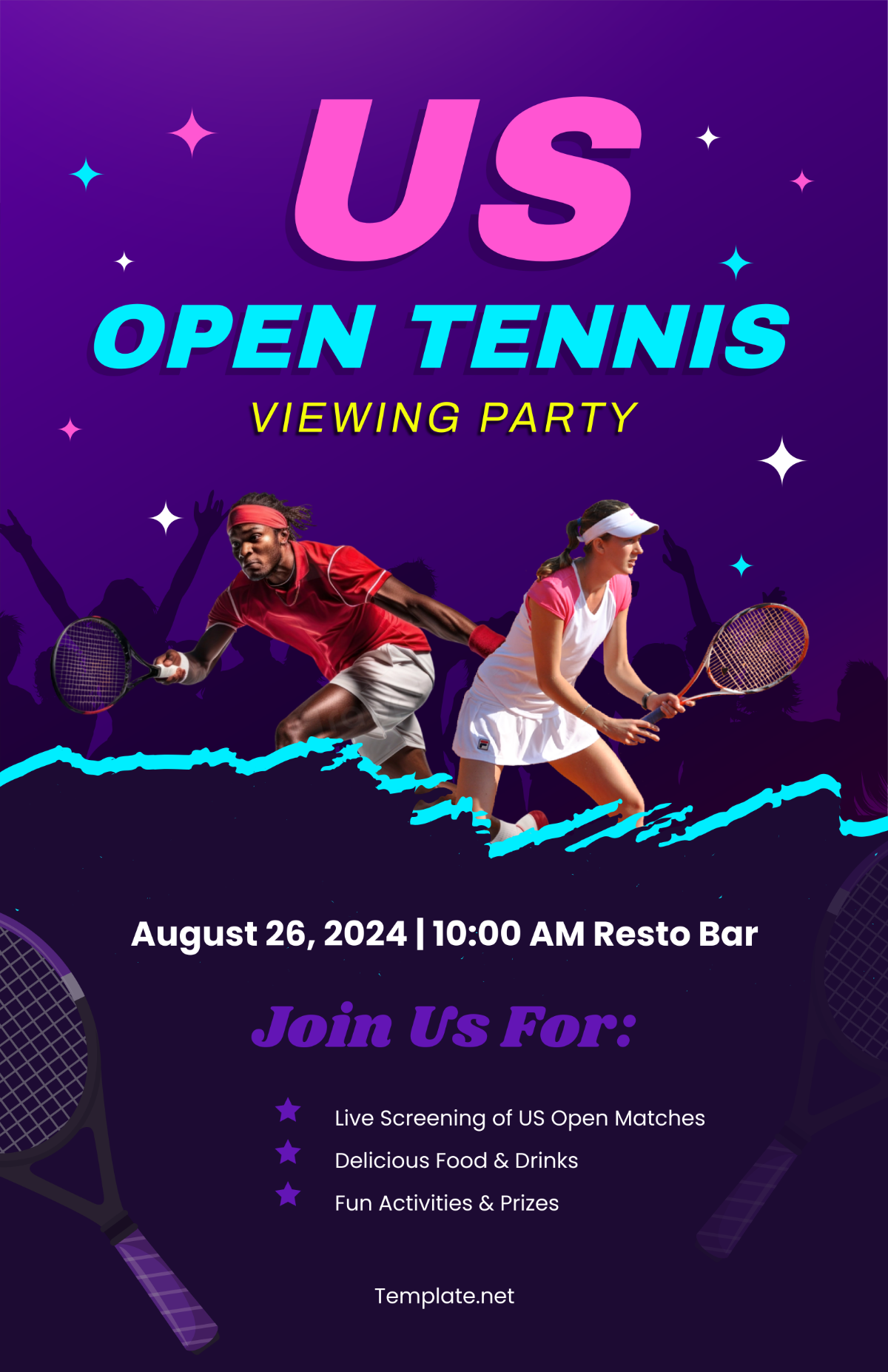 US Open Tennis Viewing Party Poster Template - Edit Online & Download