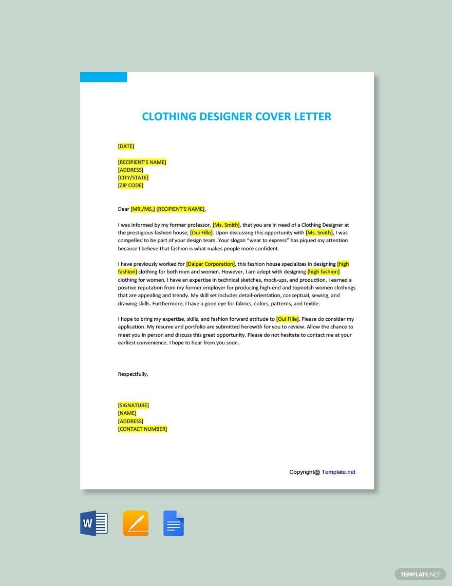Clothing Designer Cover Letter