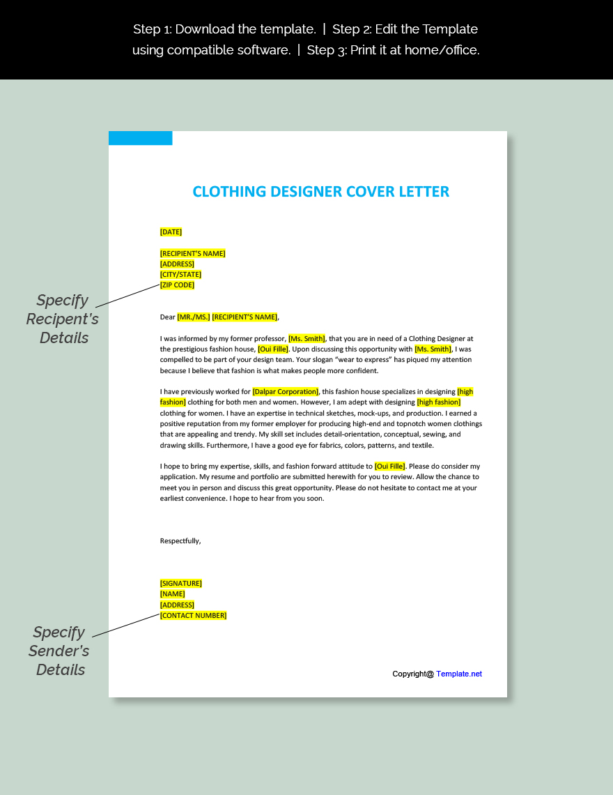 Clothing Designer Cover Letter