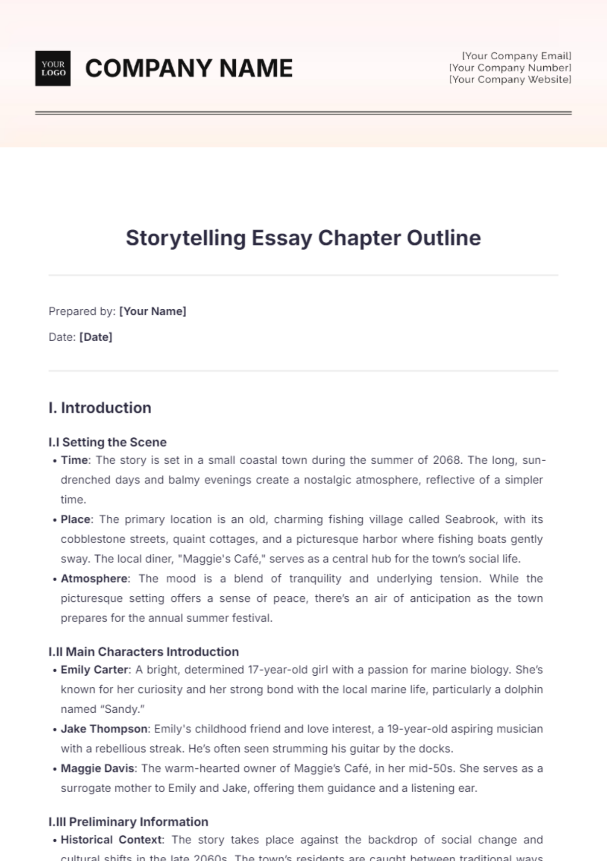 Storytelling Essay Chapter Outline Template - Edit Online & Download