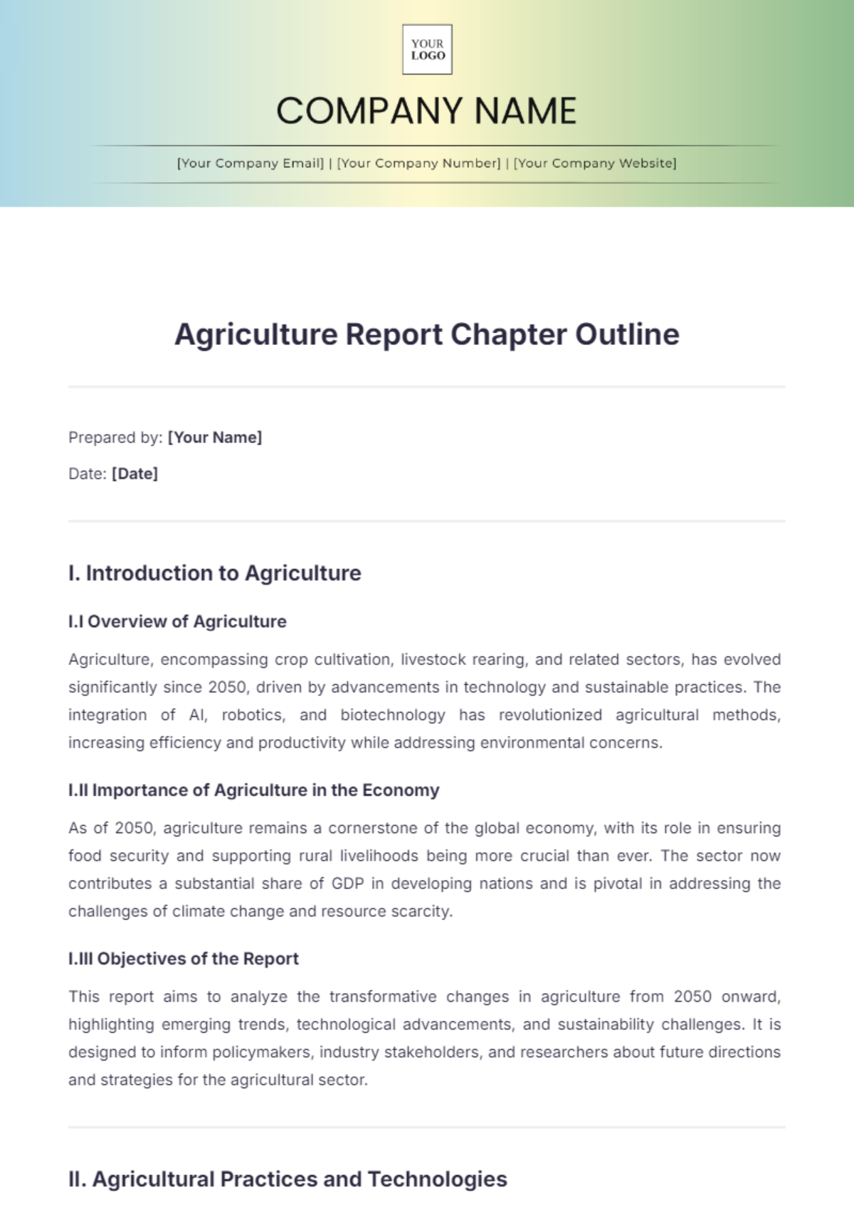 Agriculture Report Chapter Outline Template - Edit Online & Download