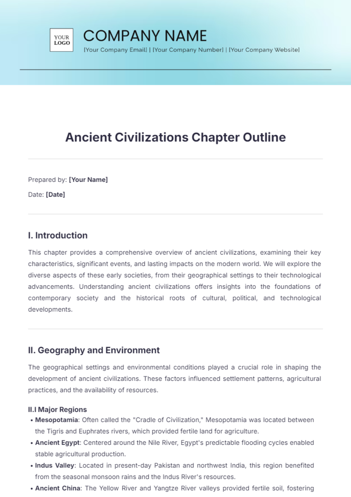 Ancient Civilizations Chapter Outline Template - Edit Online & Download