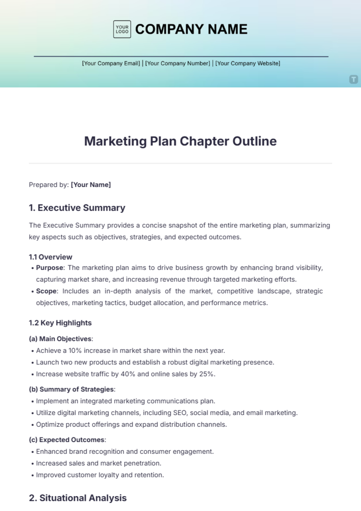 Marketing Plan Chapter Outline Template - Edit Online & Download