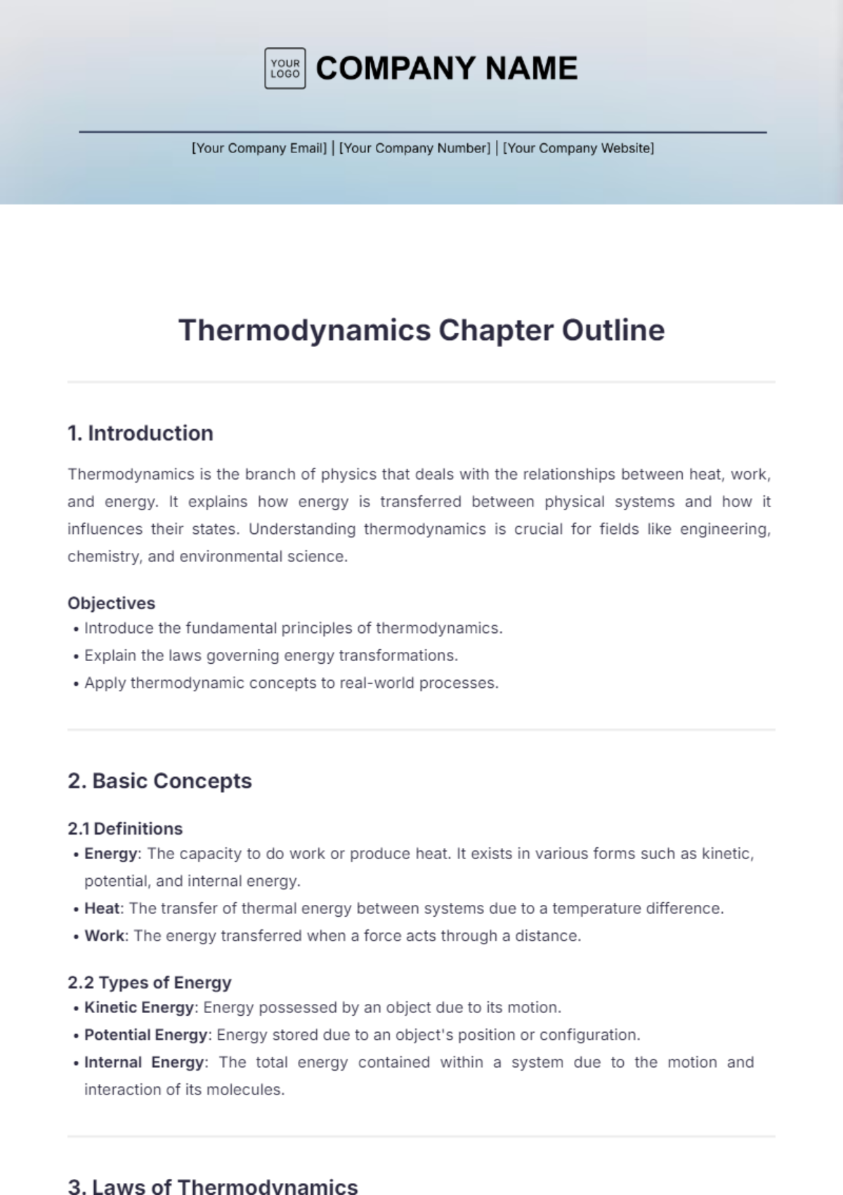 Thermodynamics Chapter Outline Template - Edit Online & Download