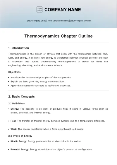 Free Thermodynamics Chapter Outline Template to Edit Online