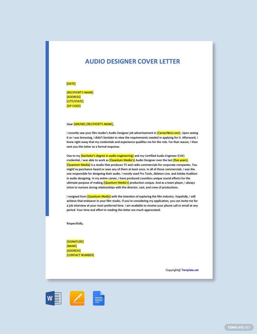 Audio Designer Cover Letter