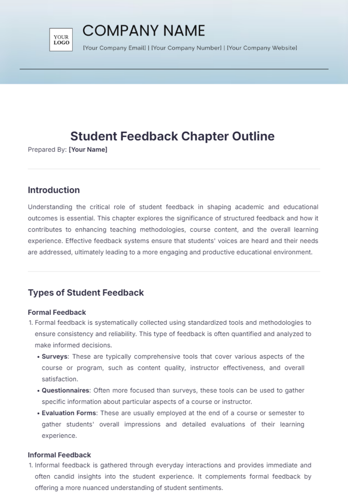 Student Feedback Chapter Outline Template - Edit Online & Download