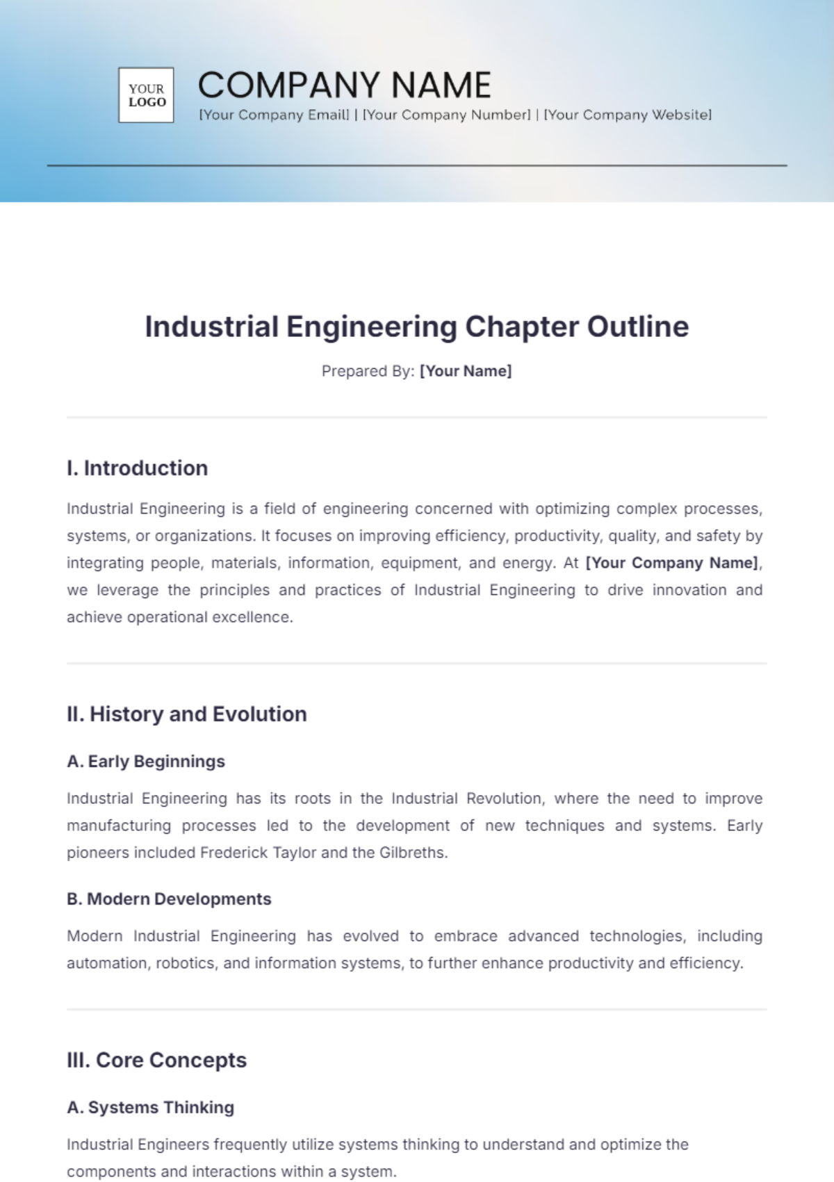 Industrial Engineering Chapter Outline Template - Edit Online & Download