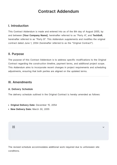 Free Contract Addendum Sample Template to Edit Online
