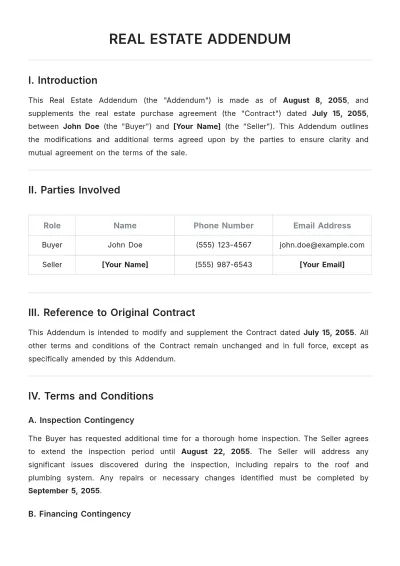 Free Real Estate Addendum Template to Edit Online