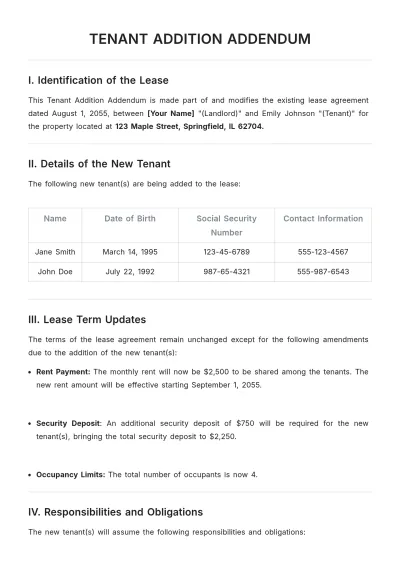 Free Tenant Addition Addendum Template to Edit Online
