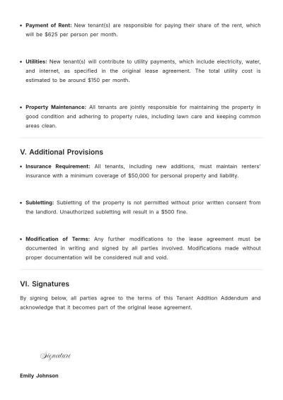 Free Tenant Addition Addendum Template to Edit Online