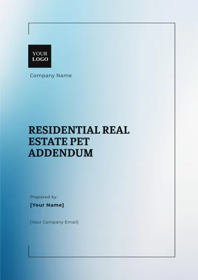 Free Residential Real Estate Pet Addendum Template to Edit Online