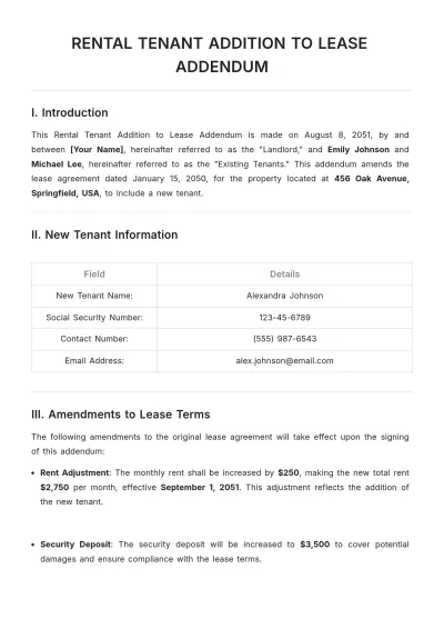 Free Rental Tenant Addition to Lease Addendum Template to Edit Online