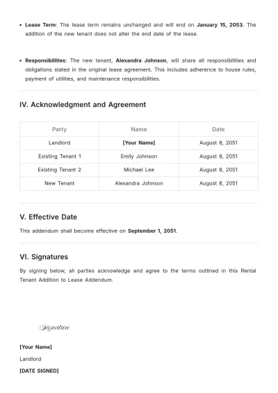 Free Rental Tenant Addition to Lease Addendum Template to Edit Online