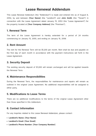 Free Lease Renewal Addendum Template to Edit Online