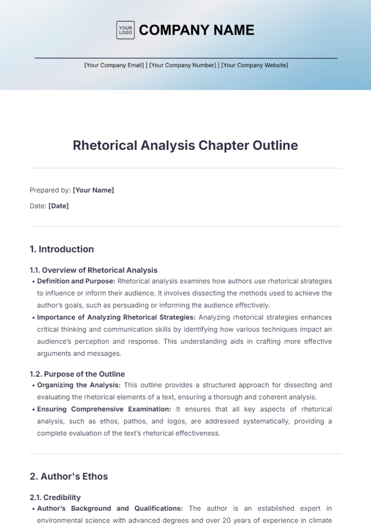 Rhetorical Analysis Chapter Outline Template - Edit Online & Download