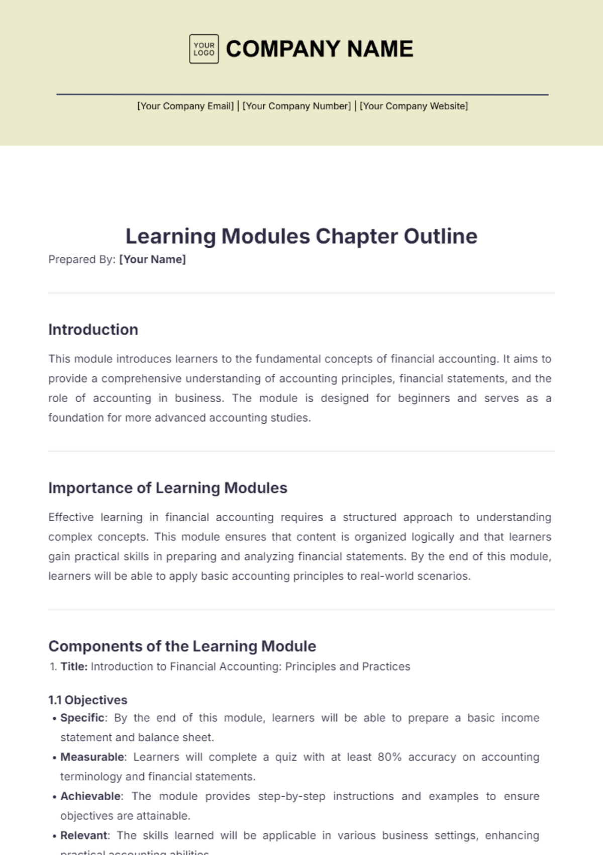 Learning Modules Chapter Outline Template - Edit Online & Download