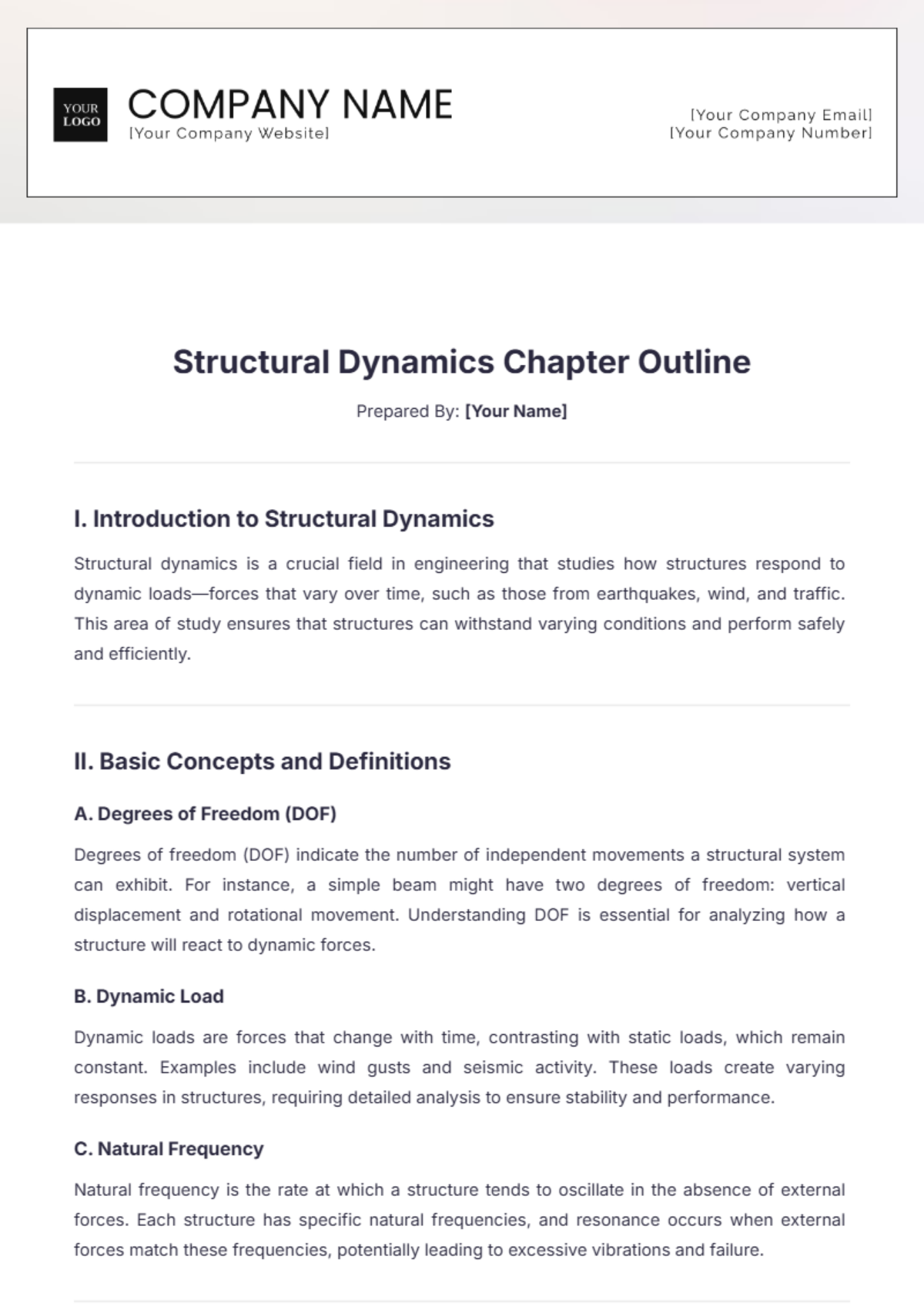 Structural Dynamics Chapter Outline Template - Edit Online & Download