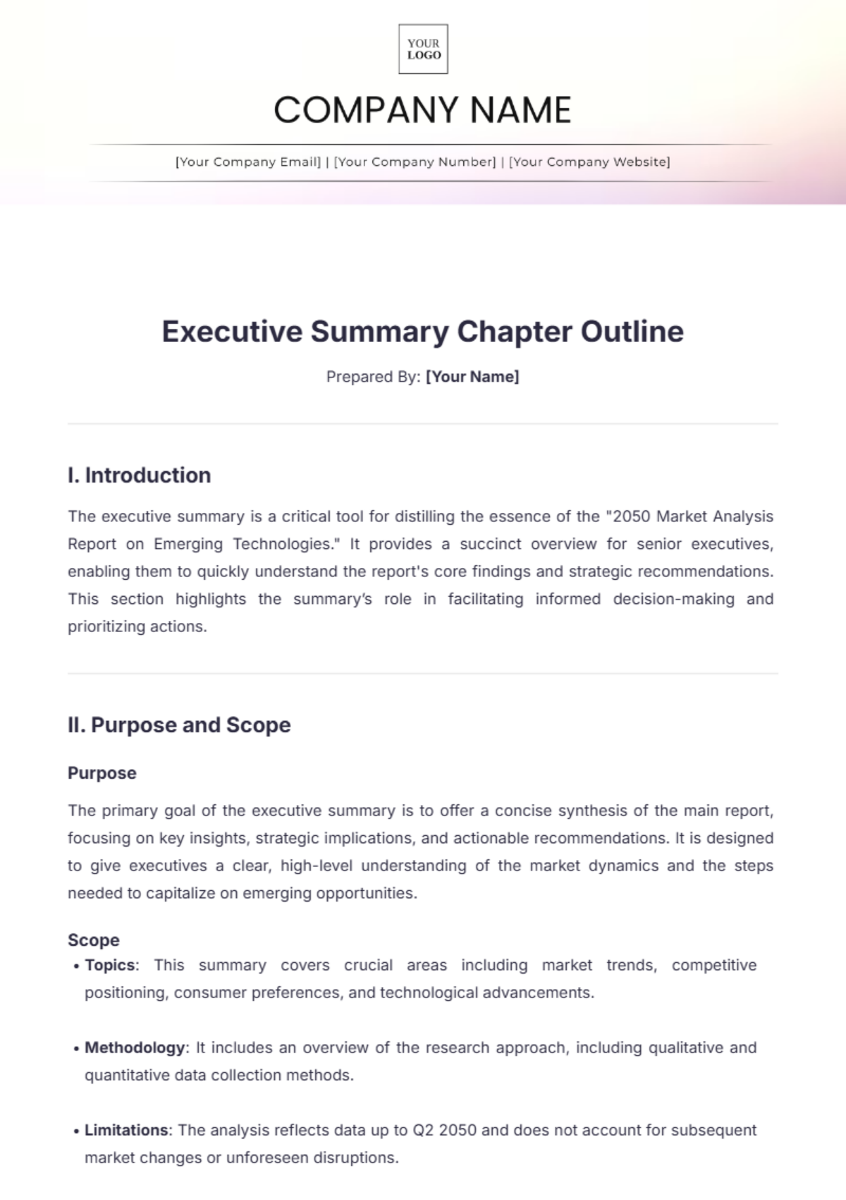 Executive Summary Chapter Outline Template - Edit Online & Download