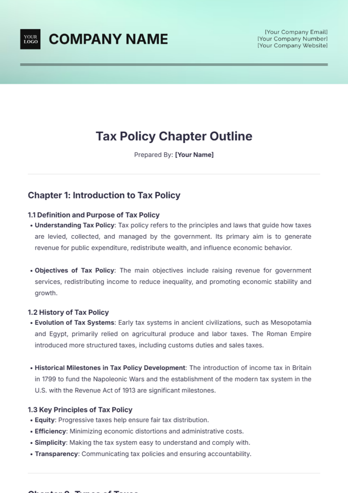 Tax Policy Chapter Outline Template - Edit Online & Download