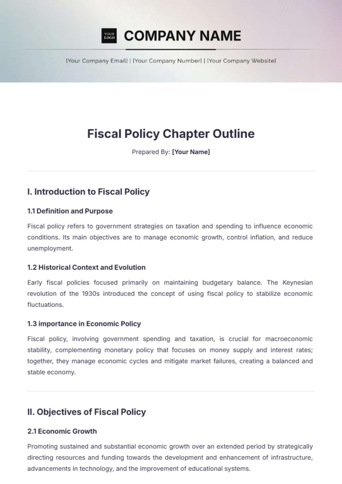 Fiscal Policy Chapter Outline Template - Edit Online & Download